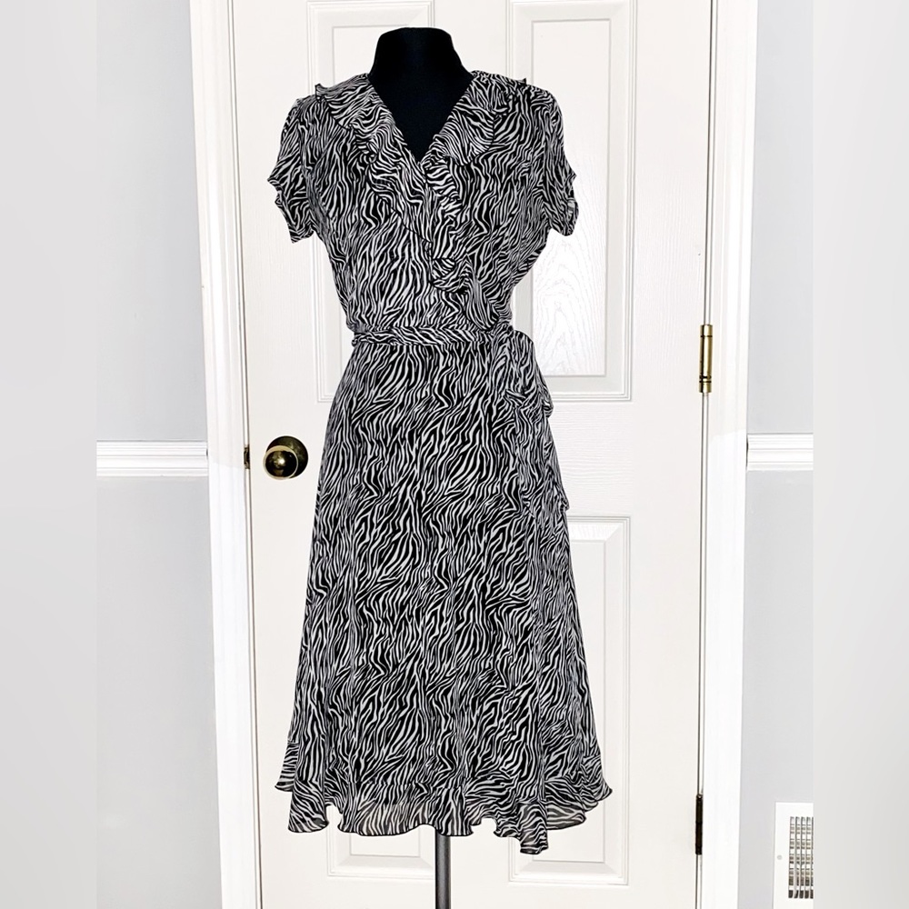 Zebra print faux wraparound dress